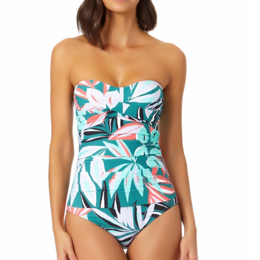 ANNE COLE TWIST FRONT ONE PIECE SWIMSUIT ZESTY TROPICAL SIZE 10